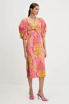 Farm Rio rochie culoarea roz, midi, evazati, 336601 imagine