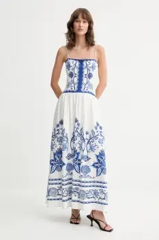 Farm Rio rochie din in culoarea alb, maxi, evazati, 339162 imagine