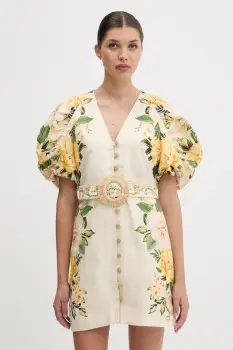 Farm Rio rochie din in culoarea bej, mini, evazati, 335753 imagine