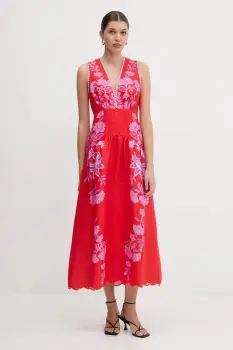 Farm Rio rochie din in culoarea rosu, maxi, evazati, 336269 imagine