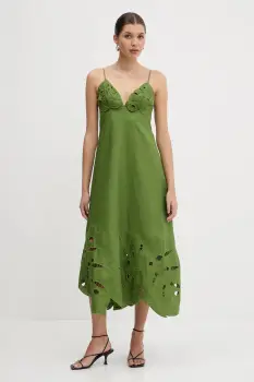 Farm Rio rochie din in culoarea verde, maxi, evazati, 335747 imagine