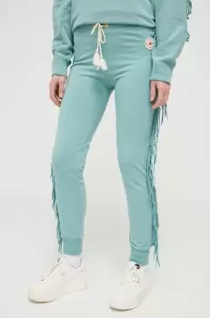 Femi Stories pantaloni de trening culoarea turcoaz, neted imagine