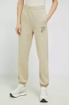 Fila pantaloni de trening din bumbac culoarea bej, neted imagine