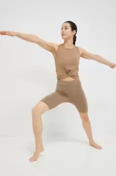 Fila pantaloni scurti Collias femei, culoarea verde, neted, high waist imagine