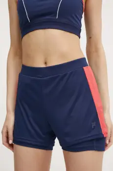 Fila pantaloni scurti de alergare Racale culoarea albastru marin, cu imprimeu, high waist, FAW0708 imagine