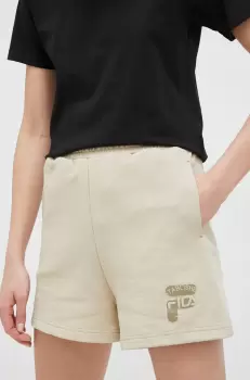 Fila pantaloni scurti din bumbac culoarea bej, cu imprimeu, high waist imagine
