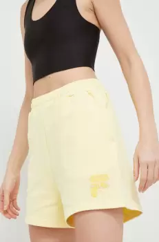 Fila pantaloni scurti din bumbac culoarea galben, cu imprimeu, high waist imagine