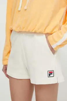 Fila pantaloni scurti din bumbac Lusaka culoarea bej, neted, medium waist, FAW0750 imagine