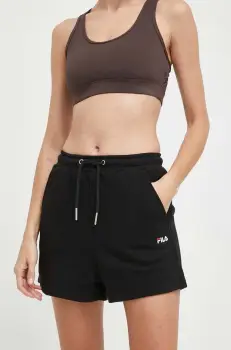 Fila pantaloni scurti femei, culoarea negru, neted, high waist imagine