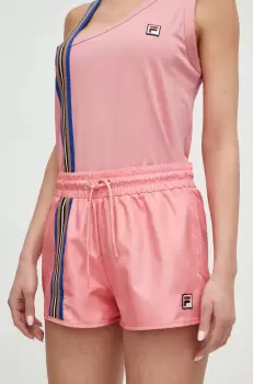 Fila pantaloni scurti femei, culoarea roz, cu imprimeu, high waist imagine