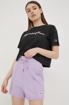 Fila pantaloni scurti femei, culoarea violet, neted, high waist imagine