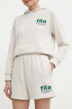 Fila pantaloni scurti Linyi femei, culoarea bej, cu imprimeu, high waist, FAW0763 imagine