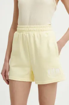 Fila pantaloni scurti Linyi femei, culoarea galben, cu imprimeu, high waist, FAW0763 imagine