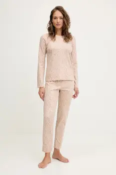 Fila pijamale de bumbac culoarea bej, FPW4219 imagine