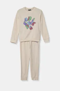 Fila pijamale de bumbac pentru copii culoarea bej, cu imprimeu, FPW1441 imagine
