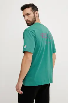 Fila tricou din bumbac Langeweg barbati, culoarea verde, cu imprimeu, FAM0907 imagine