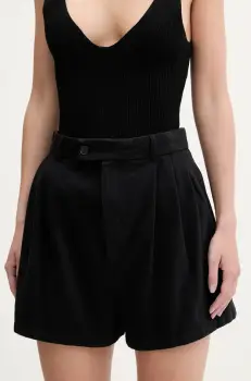 Filippa K pantaloni scurti din bumbac culoarea negru, uni, high waist, 31368 imagine