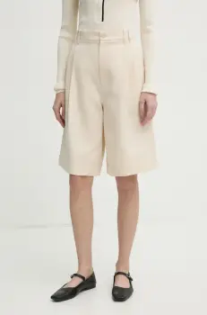 Filippa K pantaloni scurti din in femei, culoarea bej, neted, high waist, 31114 imagine