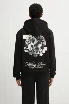 Filling Pieces hanorac de bumbac Zip Hoodie Bouquet culoarea negru, cu gluga, cu imprimeu, 422533501122 imagine
