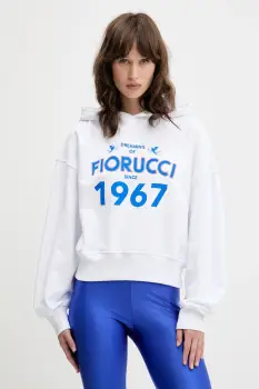 Fiorucci hanorac de bumbac Dreaming 1967 Print Boxy Fit Cropped Hoodie culoarea alb, cu gluga, cu imprimeu, W01SMSHO269CJ05WH01 imagine