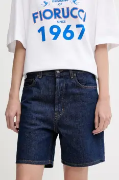 Fiorucci pantaloni scurti din denim Deep Blue Denim Shorts culoarea bleumarin, uni, high waist, W02SMDSH316DN01DN11 imagine