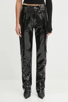 Fiorucci pantaloni Stretch Vinyl Straight Fit culoarea negru, evazati, high waist, W25PFBPA014VN02BK01 imagine