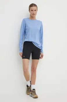 Fjallraven pantaloni scurti sport Abisko femei, culoarea negru, neted, high waist, F14200146 imagine