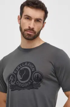 Fjallraven tricou de lana Abisko Wool Classic culoarea gri, cu imprimeu, F84117 imagine