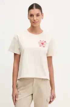 Fjallraven tricou Fjallblomster femei, culoarea bej, F14600213 imagine