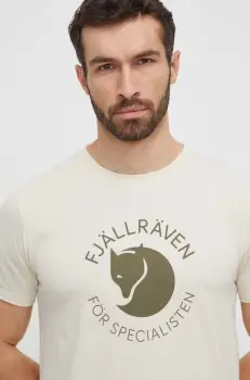 Fjallraven tricou Fjallraven Fox barbati, culoarea bej, cu imprimeu, F87052 imagine