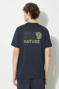 Fjallraven tricou Walk With Nature T-shirt M barbati, culoarea albastru marin, modelator, F12600216.555 imagine