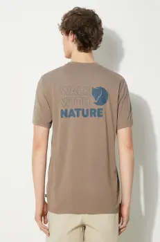Fjallraven tricou Walk With Nature T-shirt M barbati, culoarea maro, cu imprimeu, F12600216.244 imagine