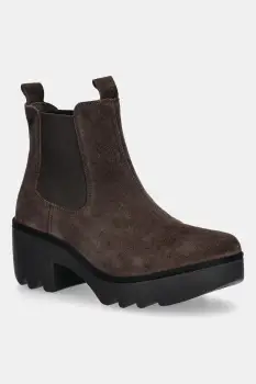Fly London botine din piele intoarsa TRIG514FLY culoarea maro, cu toc drept, P501514009 imagine