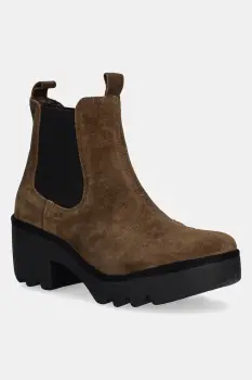 Fly London botine din piele intoarsa TRIG514FLY culoarea maro, cu toc drept, P501514010 imagine