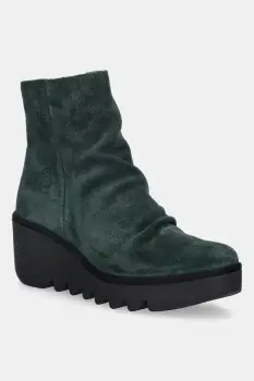 Fly London cizme din piele intoarsa BANN538FLY culoarea verde, toc pana, P501538012 imagine