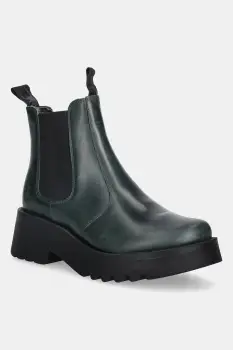 Fly London ghete chelsea de piele MEDI789FLY culoarea verde, cu platforma, P144789010 imagine