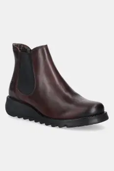 Fly London ghete chelsea de piele SALV195FLY culoarea bordo, cu toc plat, P143195103 imagine