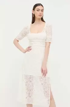 For Love & Lemons rochie culoarea bej, midi, drept imagine