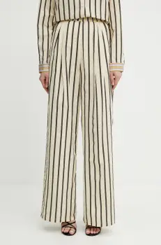 Forte Forte pantaloni culoarea bej, lat, high waist, 13852 my pants imagine