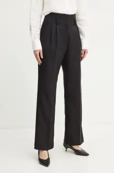 Forte Forte pantaloni de lana culoarea negru, drept, high waist, 13225_my pants imagine