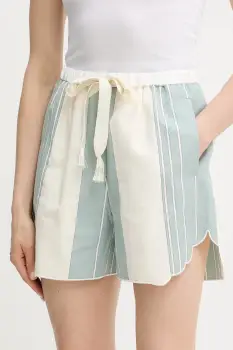 Forte Forte pantaloni scurti din amestec de in culoarea bej, cu imprimeu, high waist, 13807 my pants imagine