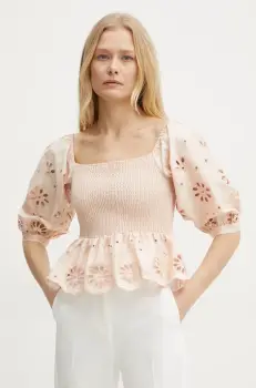 Fracomina bluza din bumbac femei, culoarea portocaliu, uni, FJ25ST1001W400E5 imagine