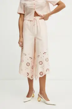 Fracomina pantaloni de bumbac culoarea bej, lat, high waist, FJ25SV3002W400E5 imagine