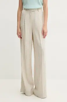 Fracomina pantaloni din amestec de in culoarea bej, lat, high waist, FS25SV3007W788N8 imagine