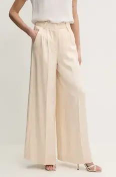 Fracomina pantaloni femei, culoarea bej, lat, high waist, FR25SV3002W41101 imagine