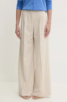 Fracomina pantaloni femei, culoarea bej, lat, high waist, FR25SV3002W761D4 imagine