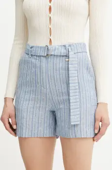 Fracomina pantaloni scurti din amestec de in cu imprimeu, high waist, FS25SV6004W402Q6 imagine