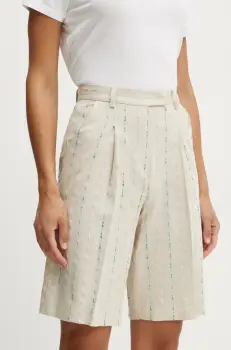 Fracomina pantaloni scurti din amestec de in culoarea bej, cu imprimeu, high waist, FS25SV6003W788N8 imagine