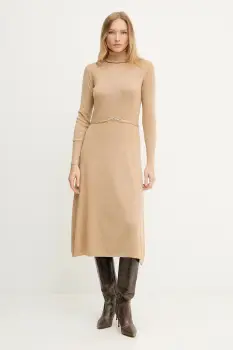 Fracomina rochie cu lana culoarea bej, midi, evazati, FR25WD5004K459Q7 imagine