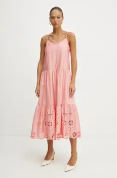 Fracomina rochie din bumbac culoarea portocaliu, midi, evazati, FJ25SD3001W400E5 imagine